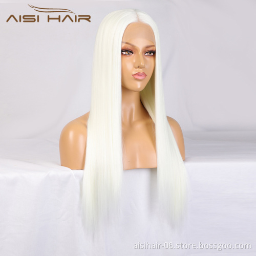 Aisi Hair Top Quality Long Silky Straight White Wig 26 Inch Long Swiss Lace Wigs Synthetic Lace Frontal Wigs For Black Women